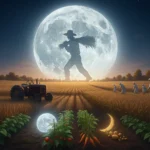 Harvest Moon and Agriculture scene with full moon over golden field