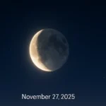 Saturn Direct Thanksgiving 2025 Waxing Crescent Moon showing about 45% illumination in the western evening sky.