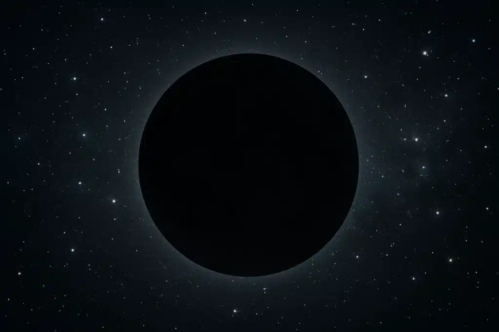 What Is a New Moon illustration showing the Moon in complete shadow against a star-filled sky.